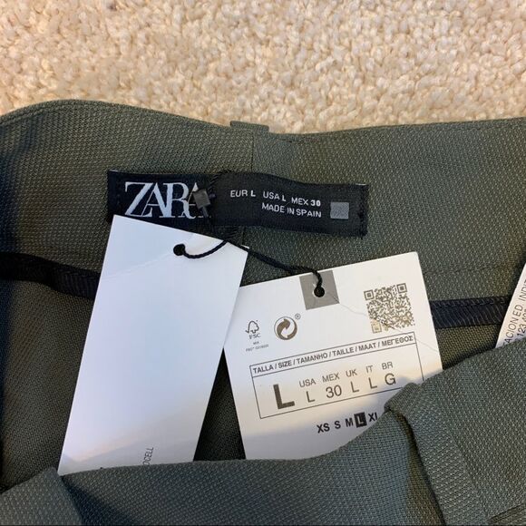 ZARA khaki green high waisted menswear pants Sz L NWT - Picture 5 of 10